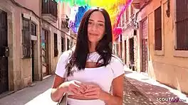 Skinny big natural tits model Mina Moreno lured into public cheating bang