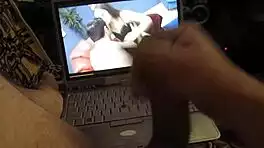 Masturbation builds to explosive big cumshot in slow motion close-up on webcam