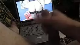 Masturbation builds to explosive big cumshot in slow motion close-up on webcam