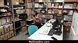 While officer steps out, burglar suspect strips for rough bent-over doggystyle punishment in shop garage