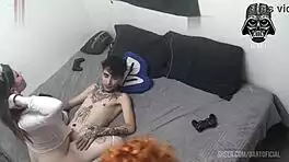 hey check this wild threesome double cock pounding skinny babe