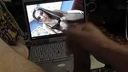 Masturbation builds to explosive big cumshot in slow motion close-up on webcam