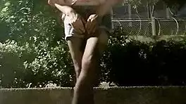 Taiwanese Shemale Strokes Stockings Legs Outdoor Cumshot