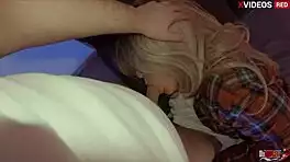 Stepmom's bare pussy on bed begs for mouth pussy pounding