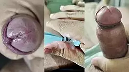 WATCH MY BEST CUMSHOTS AND JERKS ON SMALL PHIMOSIS COCK AS NEIGHBOR FINGERS WET PUSSY!