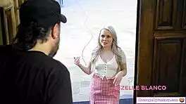 petite blonde neighbor gets shaved pussy oral massage from brunette masseuse