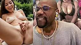 Tiny trans girl strokes small cock till cum covers her bald pussy