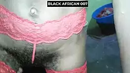 skinny ebony bitch striptease clothes ripped big cock foreplay!