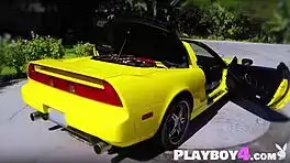 Sexy Petite Ebony Milf Big Tits Ass Washes Acura NSX in Garage