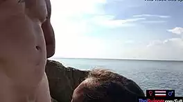 Hey asian teen sucking big european cock outdoors publicly