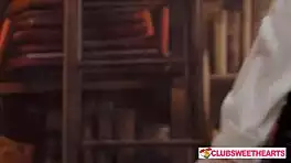 in the library, sweethearts ignite lesbian lust with wet licks and scissoring