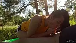 Our picnic bts side view shows juicy blowjob quickie and huge cumshot on ass