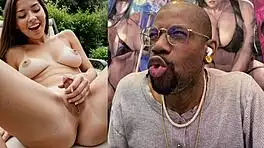 Tiny trans girl strokes small cock till cum covers her bald pussy