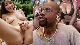 Tiny trans girl strokes small cock till cum covers her bald pussy