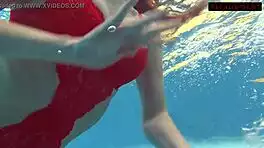 brunette babe mia ferrari dives into tight pool swimsuit tease