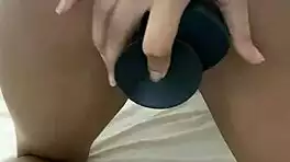 Horny amateur girl fucks dildo like black cock to cum