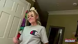 I strip naked, rub my small tits and stroke this hard cock