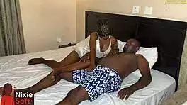 nigerian babe in lingerie gives wet sloppy blowjob to big ebony cock