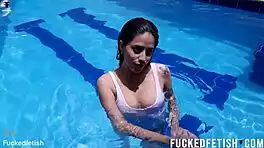 Helen Star soaks white swimwear in sexy poolside tease