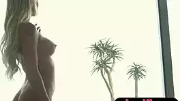 petite big tits blonde strips teasingly then fucks dildo deep