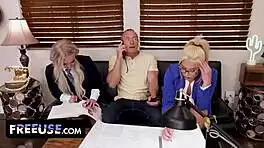 office racket escalates to bent over doggystyle group pussy stretching frenzy