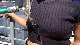 Erotic patio threesome barefoot miniskirt girls deliver sloppy footjobs toes sucking big dick wet dreams