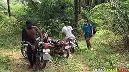 Lost university girl fucked every way by forest bikers