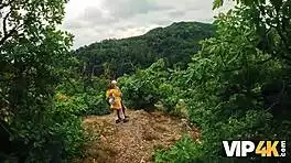 vip4k. crazy spanish hiker babe fucks pov in forest with old friend watching