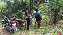 Lost university girl fucked every way by forest bikers