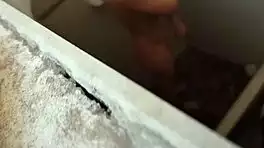 gorgeous colombian petite showers in bathroom and notices voyeur