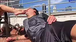 Erotic patio threesome barefoot miniskirt girls deliver sloppy footjobs toes sucking big dick wet dreams