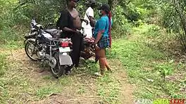 Lost university girl fucked every way by forest bikers