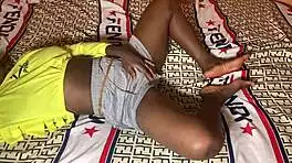 Young petite African ebony girlfriend stripped from tight shorts for monster cock hd slamming