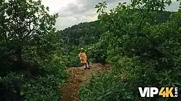 vip4k. crazy spanish hiker babe fucks pov in forest with old friend watching
