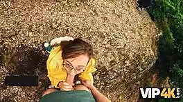 vip4k. crazy spanish hiker babe fucks pov in forest with old friend watching