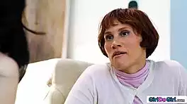 mature milf grabs her strapon ready for intense lesbian fingering and licking action