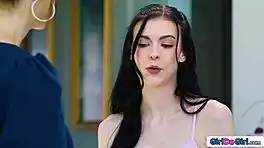 mature milf grabs her strapon ready for intense lesbian fingering and licking action