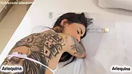 Beautiful Tattooed Latina Virgin Loses Anal Virginity to Big Bamboo in Lingerie Interview