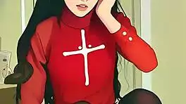 uh oh my tiny asian pussy stretching on this huge dildo it's too big i can't... ai generated fun