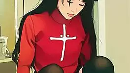 uh oh my tiny asian pussy stretching on this huge dildo it's too big i can't... ai generated fun