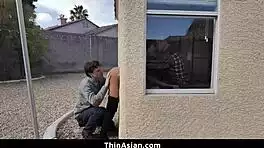 two horny guys ravage cute asian pizza girl's tight pussy rough threesome