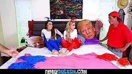 Mindful Men Catch Bisexual Cheerleader Orgy With Bent Over Doggystyle Orgasms