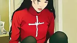 uh oh my tiny asian pussy stretching on this huge dildo it's too big i can't... ai generated fun