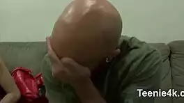 petite teen gags on MONSTER cock for facial blast