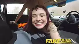 Fake Driving School: British Instructor Creampies Skinny American 18+ Teen