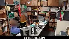 Lucky Mall Officer Pounds Petite 18+ Shoplifter in Office