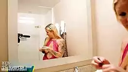 blonde milf reunites with black stud for hotel creampie doggystyle pounding