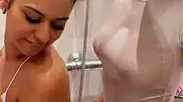oh fuck, our lesbian shower turns into sloppy double blowjob cumswap!