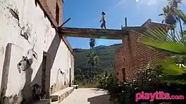 damn petite asian tanned milf stripping juicy tits hairy pussy outdoors?