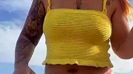 swollen puffy pussy lips flash from tiny bikini at beach